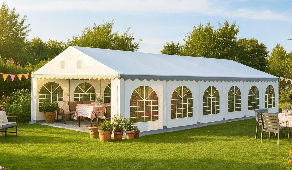 Partytent buiten met mooi weer